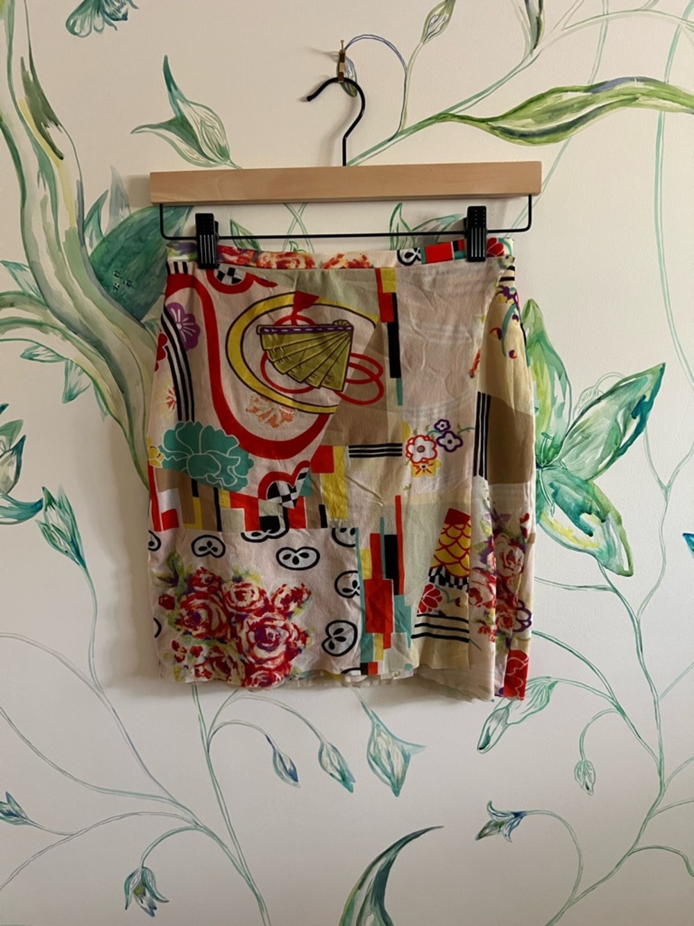 Vintage Kenzo jeans Multicolor mesh Printed Mini Skirt with Floral Motifs